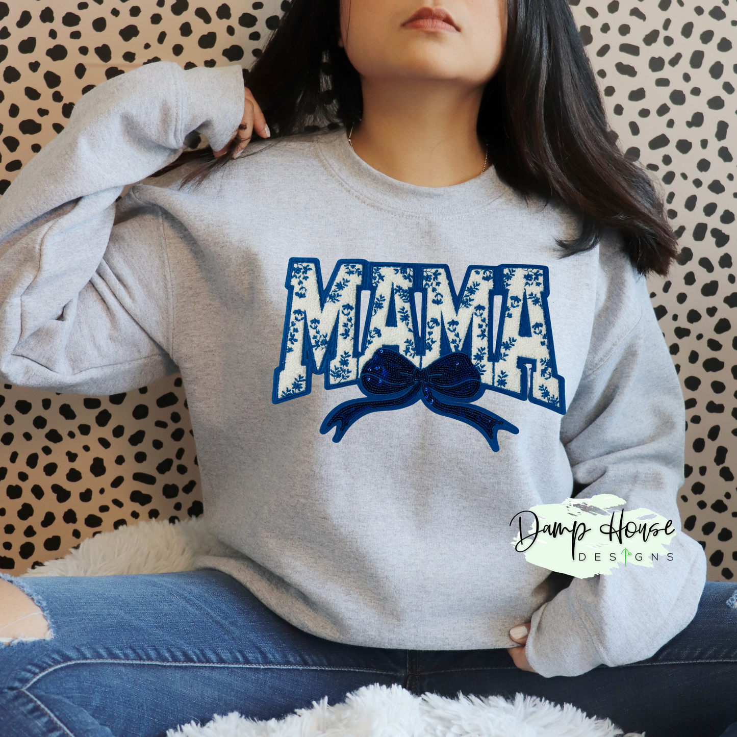 MAMA White Blue Bow Sweatshirt
