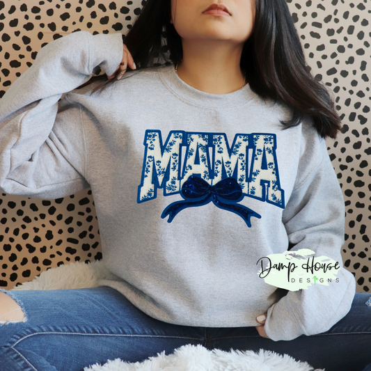 MAMA White Blue Bow Sweatshirt