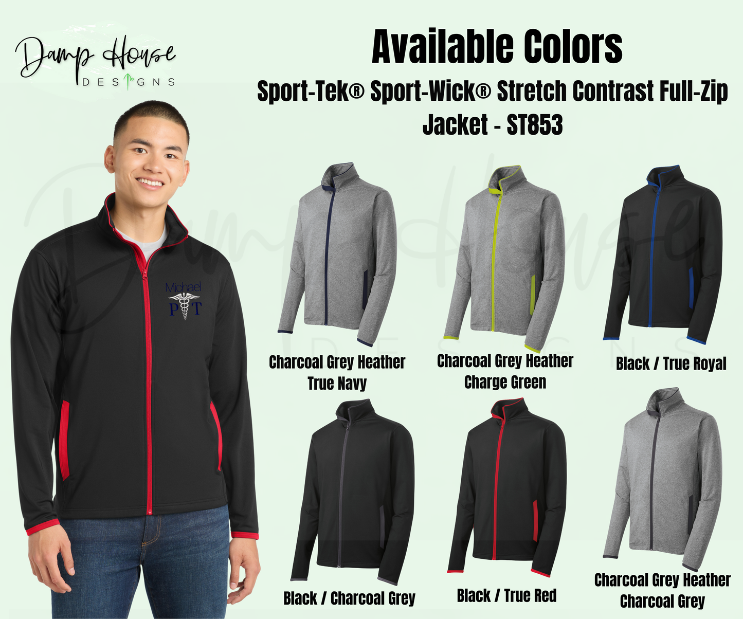 Men's Stretch Embroidered Contrast Full-Zip Jacket