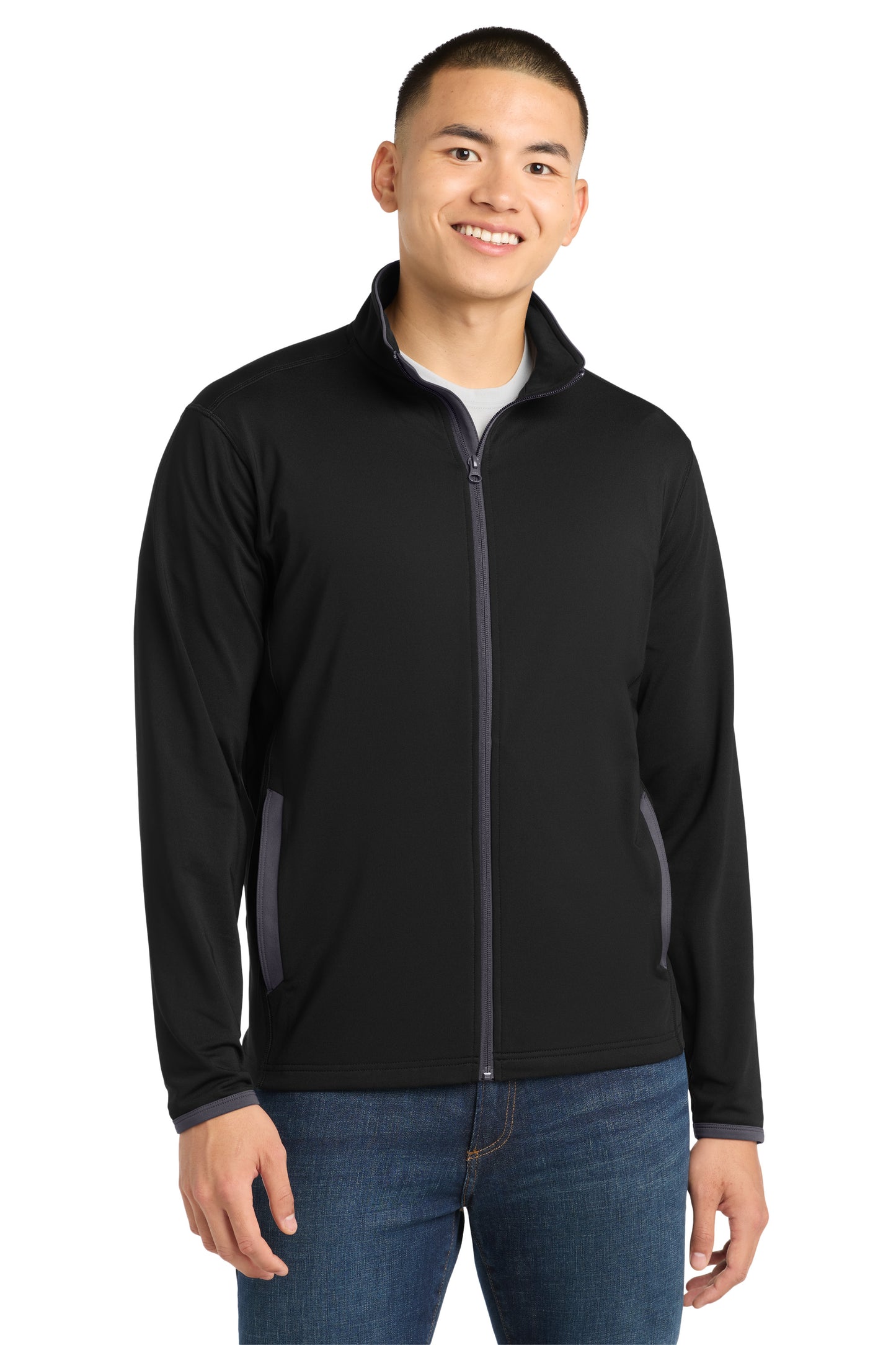 Men's Stretch Embroidered Contrast Full-Zip Jacket