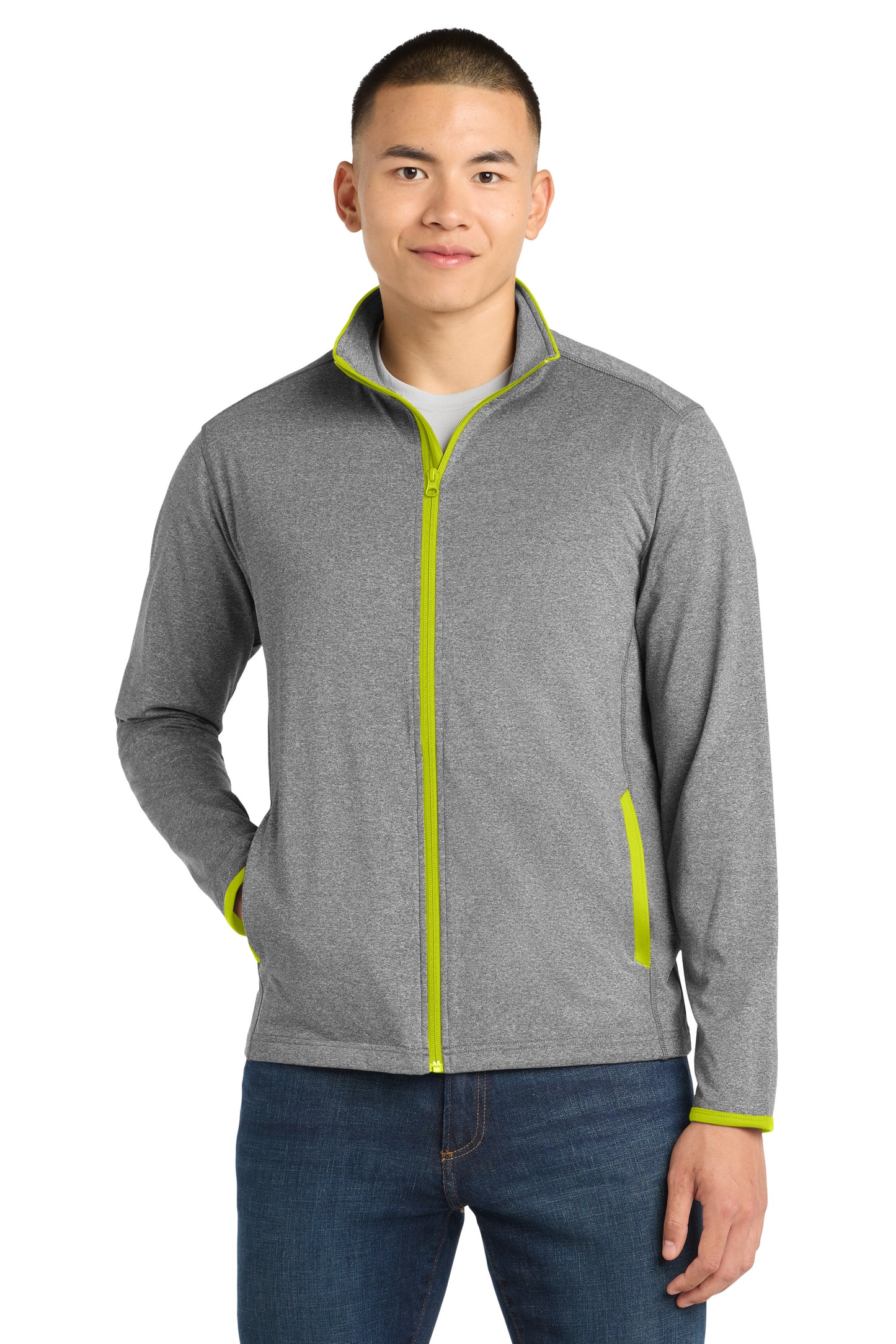 Men's Stretch Embroidered Contrast Full-Zip Jacket