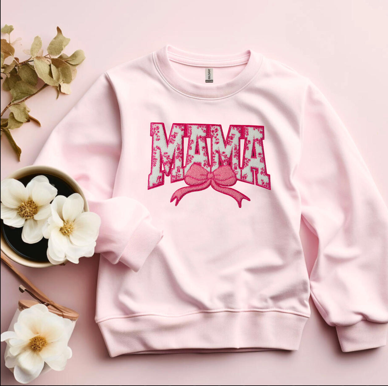 MAMA White Blue Bow Sweatshirt